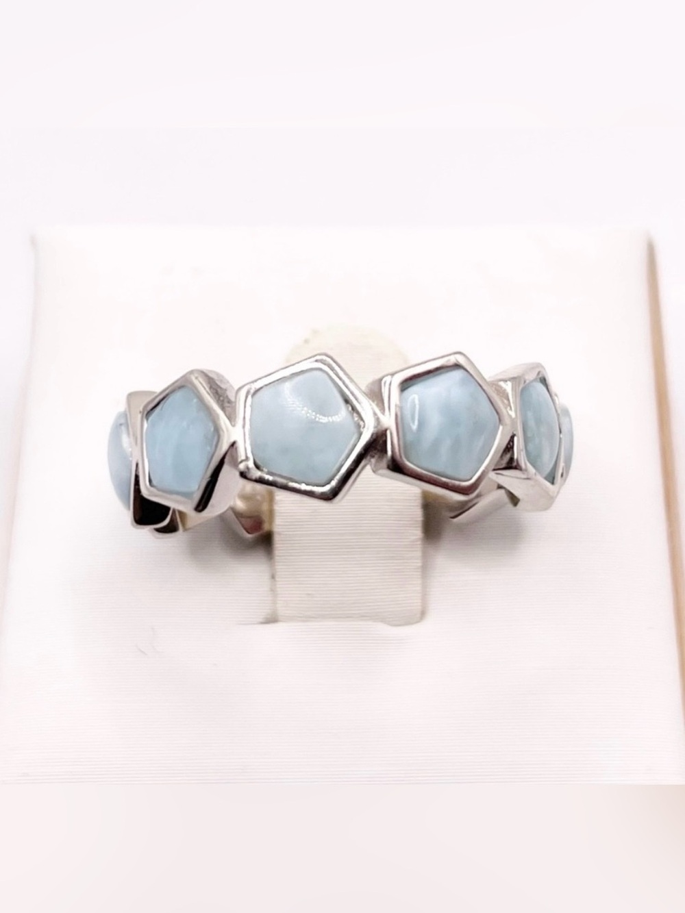 Size 6 Sterling Silver Larimar eternity Hexagon Ring